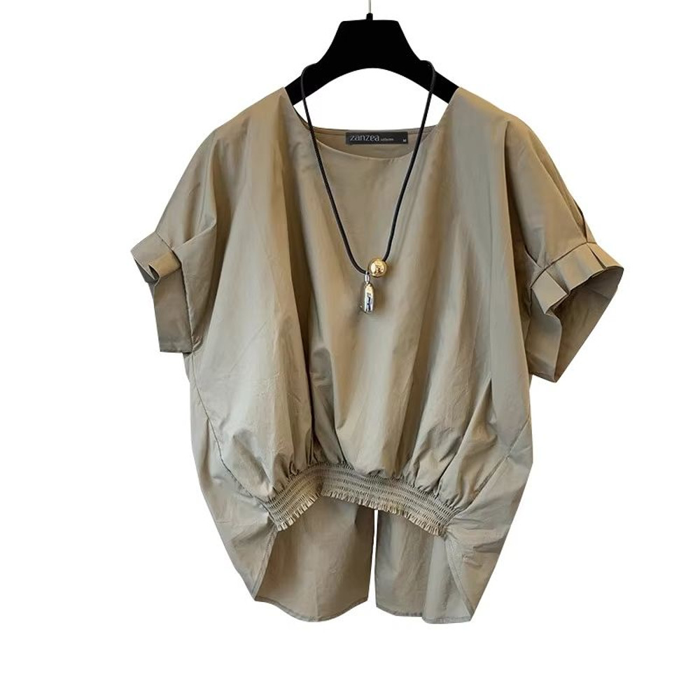 ZANZEA Womens Summer Shirred Hem Short Sleeve Blouse With Slit Back 6