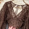 Womens Lace Open Back Blouse VNeck Puff Sleeve Cropped Party Top 3