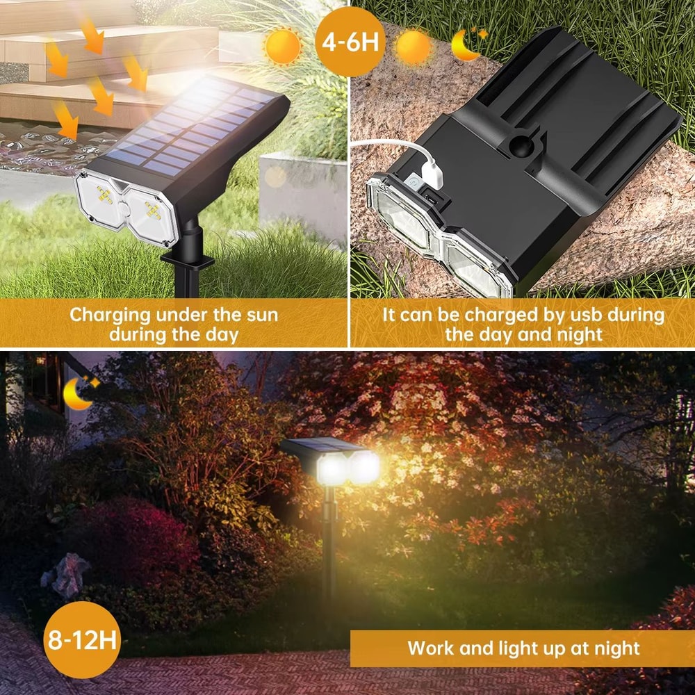 Upgraded Solar Landscape Spotlights Waterproof RGB Warm White Lights For Outdoor Driveway And Gar