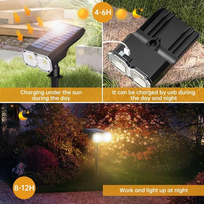 Upgraded Solar Landscape Spotlights Waterproof RGB Warm White Lights For Outdoor Driveway And Gar