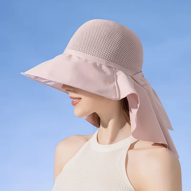 Womens Summer Sun Hat With Face And Neck Protection  Lightweight Mesh Bucket Hat With Shawl And Bow 6