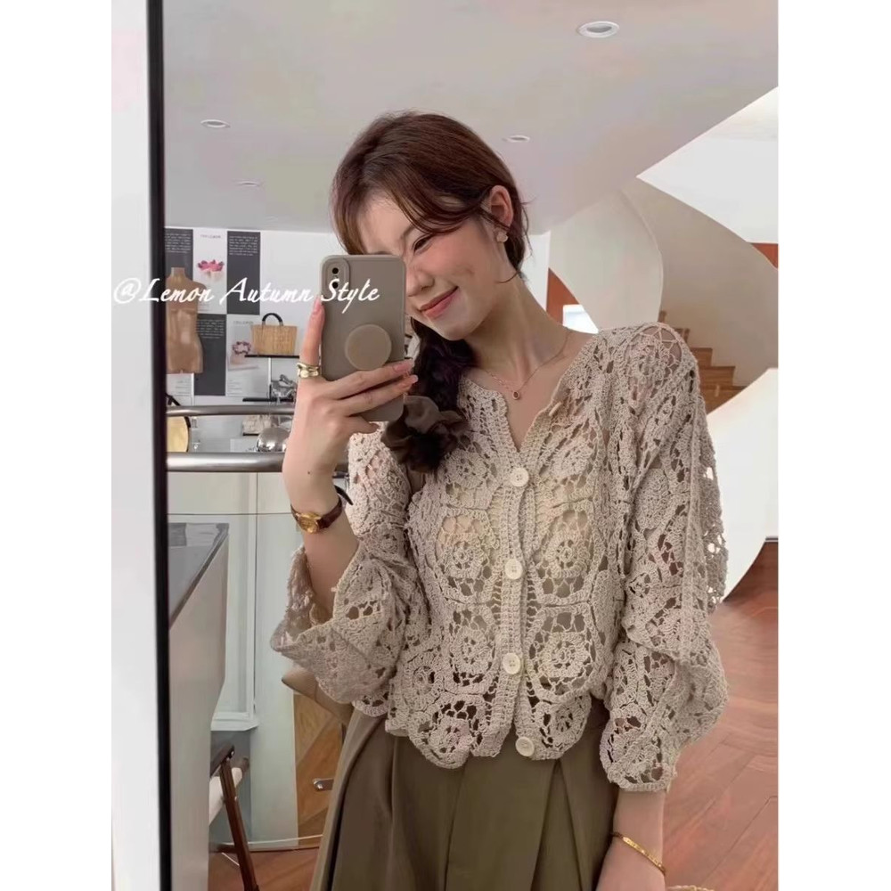 Elegant Crochet Knit ButtonUp Cardigan Beach Cover Up 1