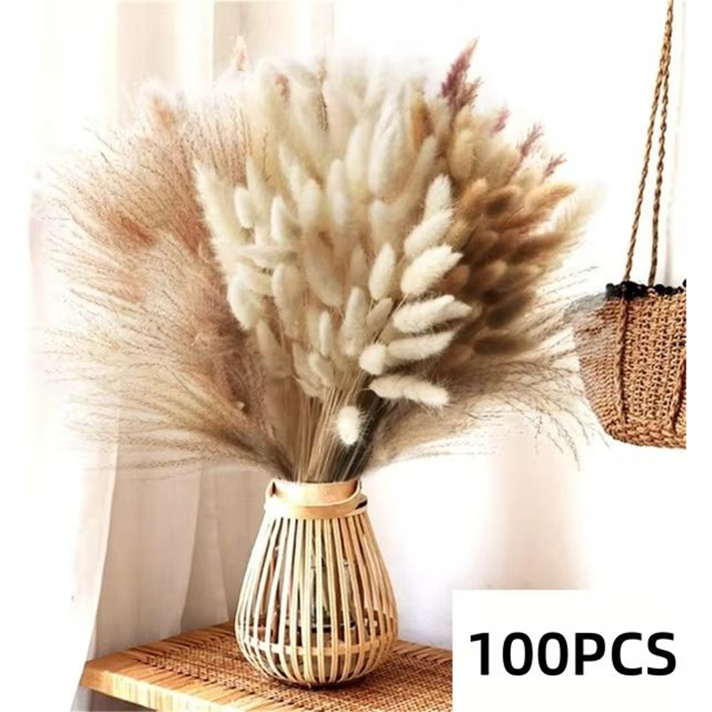 Natural Dried Pampas Grass Bouquet  Boho Vase Decor With Bunny Tails For Weddings  Home Styling 0
