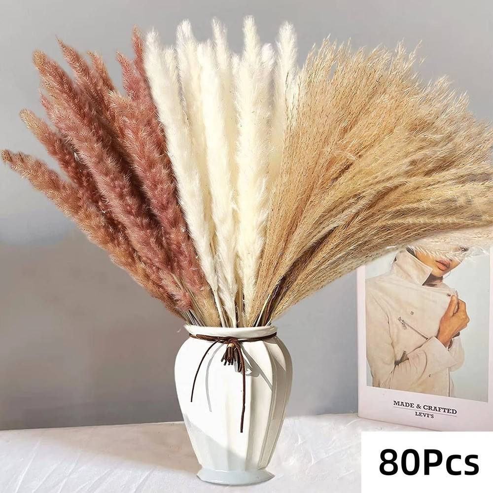 Natural Dried Pampas Grass Bouquet  Boho Vase Decor With Bunny Tails For Weddings  Home Styling 7