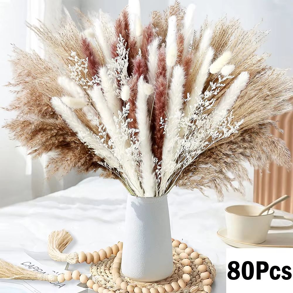 Natural Dried Pampas Grass Bouquet  Boho Vase Decor With Bunny Tails For Weddings  Home Styling 14