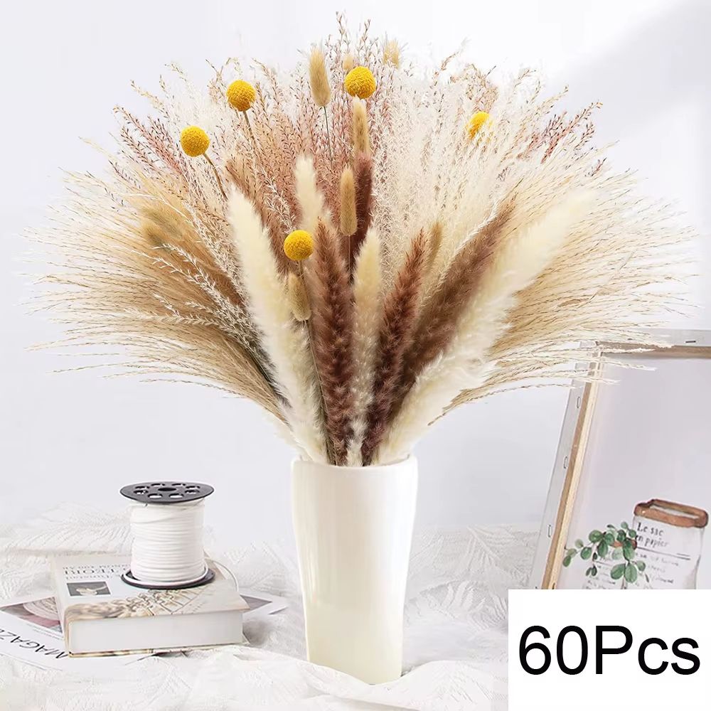 Natural Dried Pampas Grass Bouquet  Boho Vase Decor With Bunny Tails For Weddings  Home Styling 16