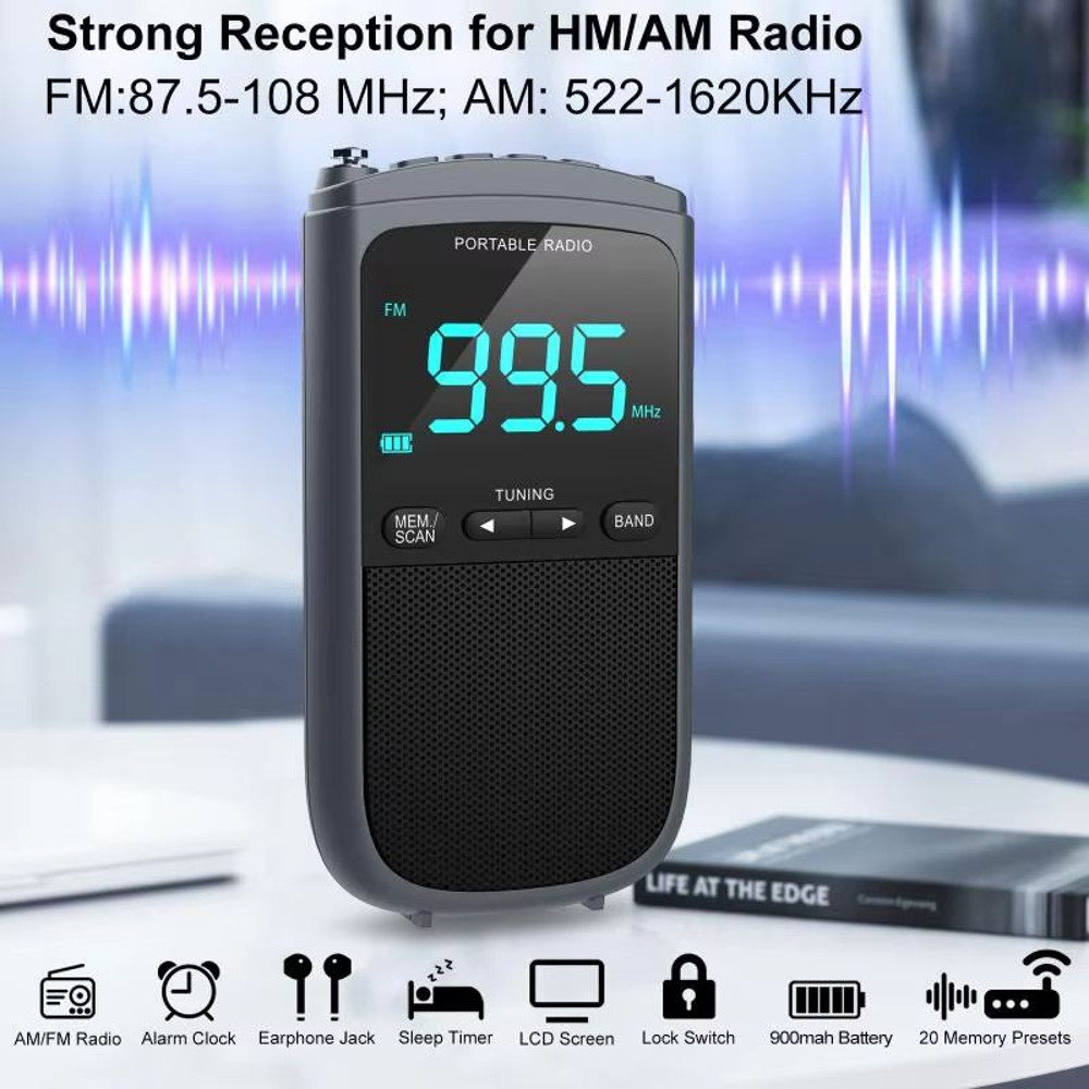 Mini AMFM Portable Radio With Stereo Speaker  Rechargeable Pocket Radio With Alarm Clock  Weather B 1