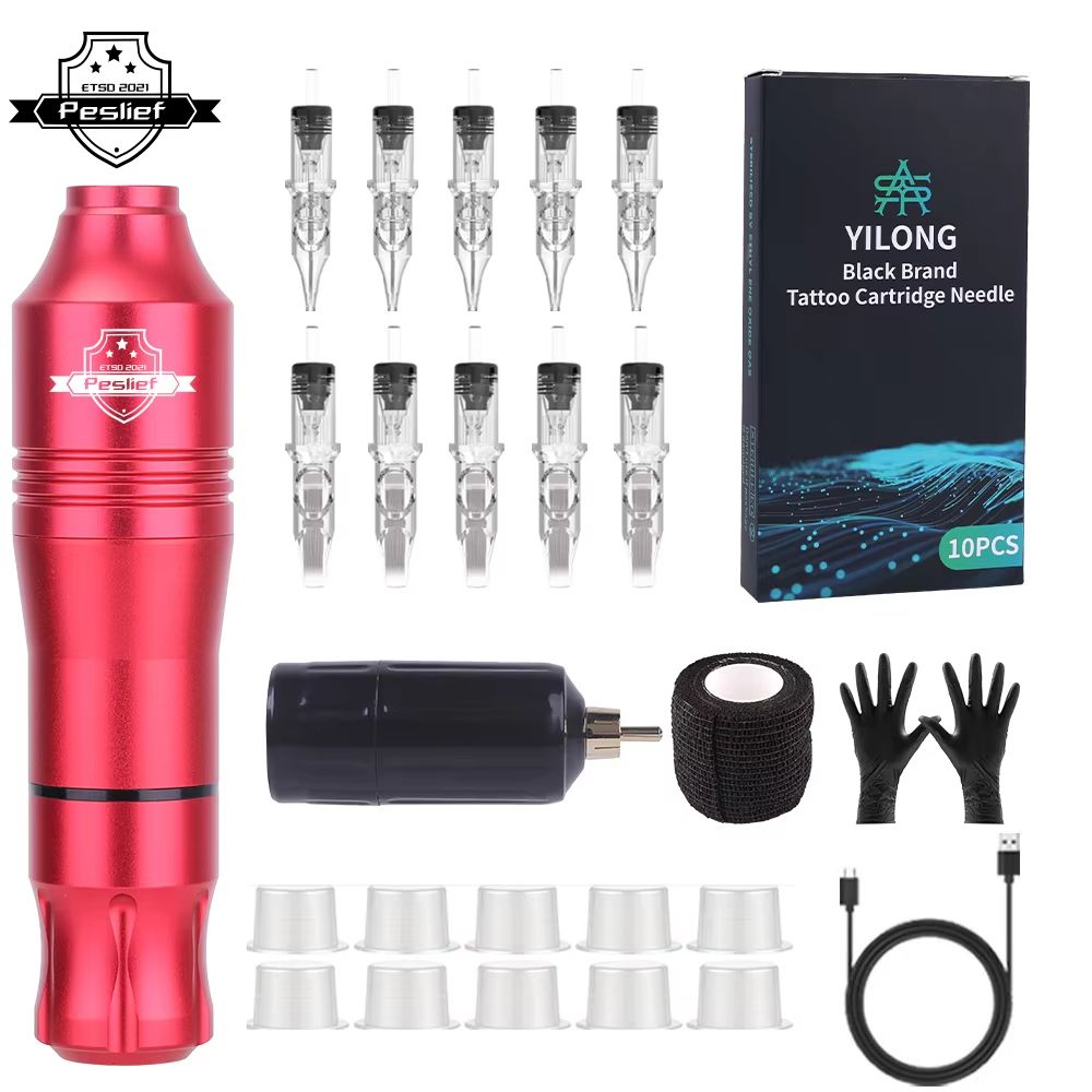 Wireless Tattoo Kit Rotary Machine With Cartridge Needles  Complete Permanent Makeup Tattoo Set 9