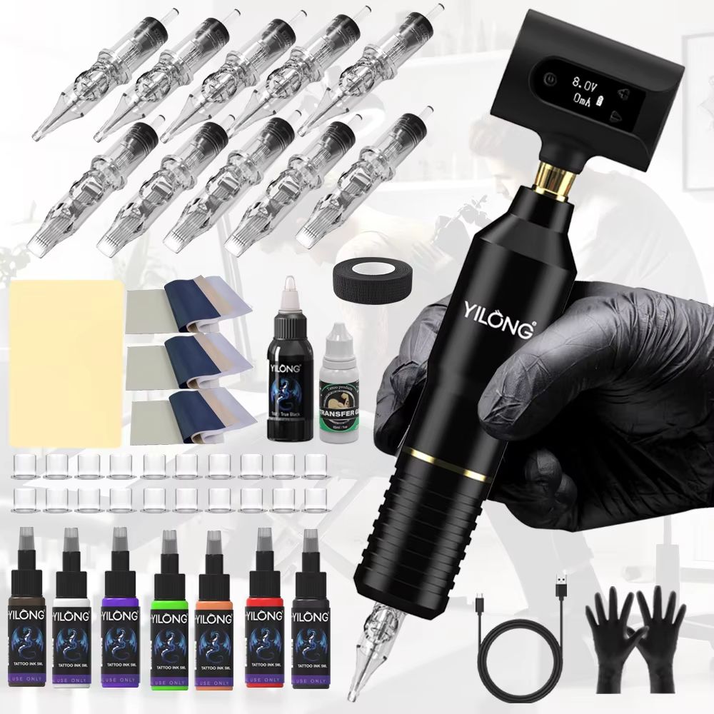 Wireless Tattoo Kit Rotary Machine With Cartridge Needles  Complete Permanent Makeup Tattoo Set 8