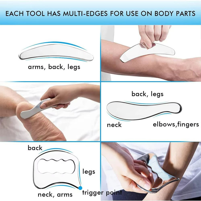 Professional Stainless Steel Gua Sha Set MultiShape Muscle Scraper Tools For Full Body Relief 3