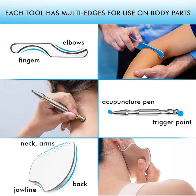 Professional Stainless Steel Gua Sha Set MultiShape Muscle Scraper Tools For Full Body Relief 4