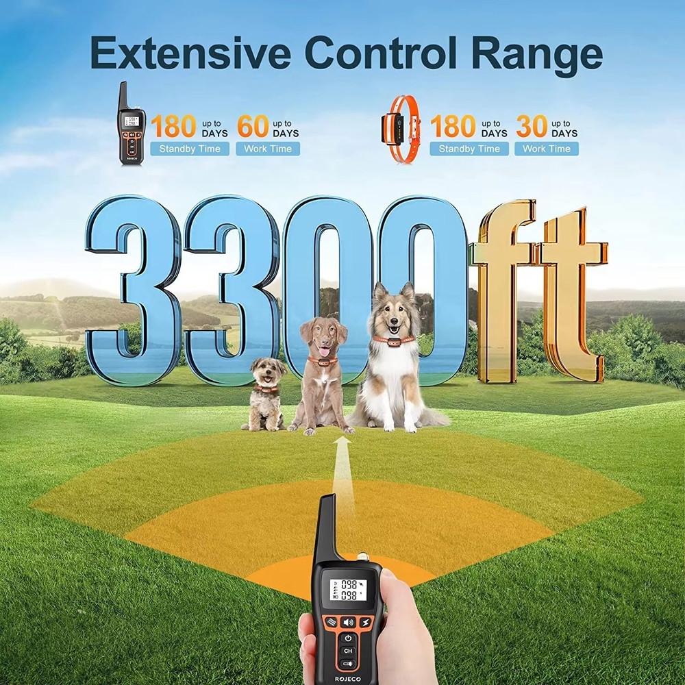 ROJECO 1000m Dog Training Collar  Rechargeable Remote Control Bark  Behavior Correction Collar 2