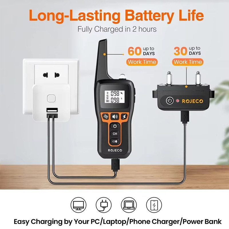 ROJECO 1000m Dog Training Collar  Rechargeable Remote Control Bark  Behavior Correction Collar 3