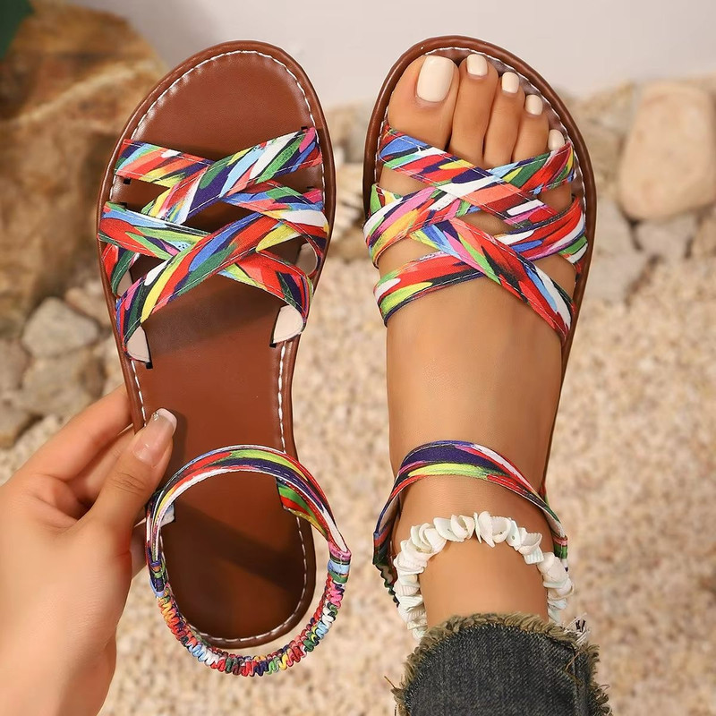 Summer Strap Non Slip Rubber Sole Roman Strap Flat Sandals For Women 9