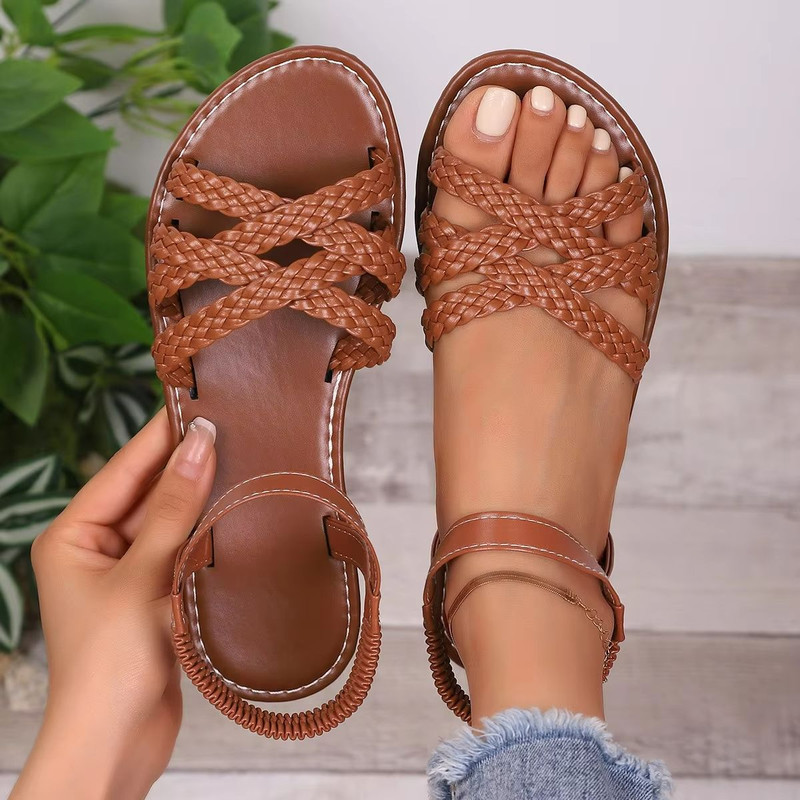 Summer Strap Non Slip Rubber Sole Roman Strap Flat Sandals For Women 13