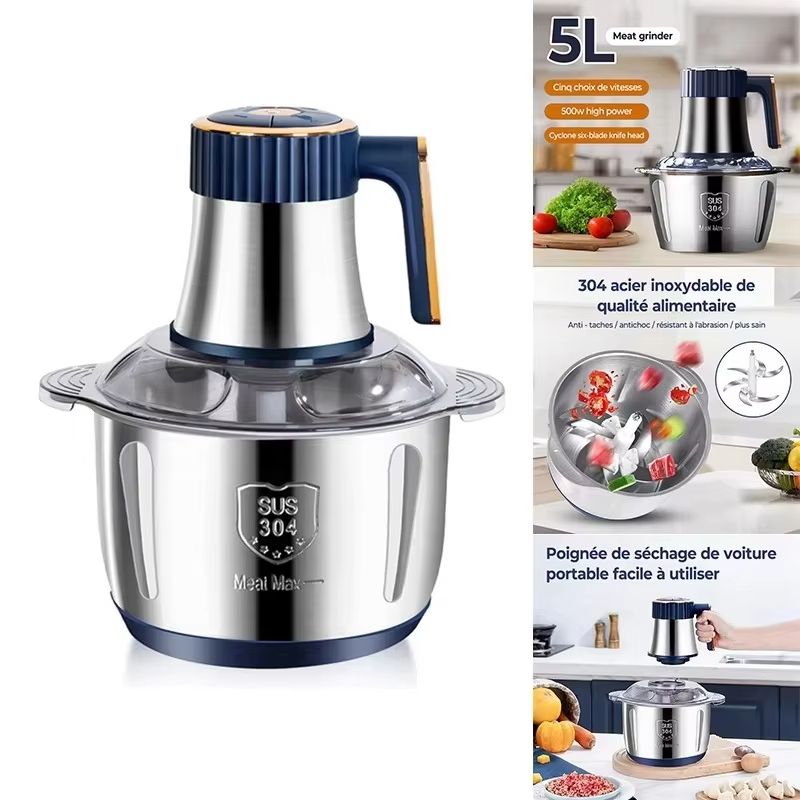 5L Electric Meat Grinder And Food Processor  Stainless Steel Chopper  Vegetable Slicer For Kitchen  9