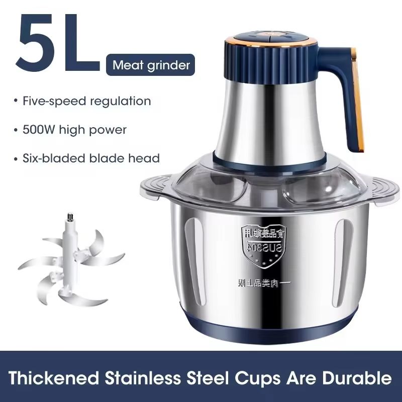 5L Electric Meat Grinder And Food Processor  Stainless Steel Chopper  Vegetable Slicer For Kitchen  6