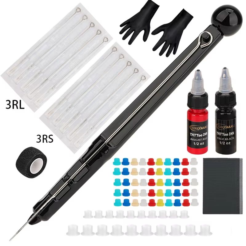 Complete Hand Poke Tattoo Kit  Stick And Poke Pen Tool With Ink Cups Grommets And Bandage Set For D 0