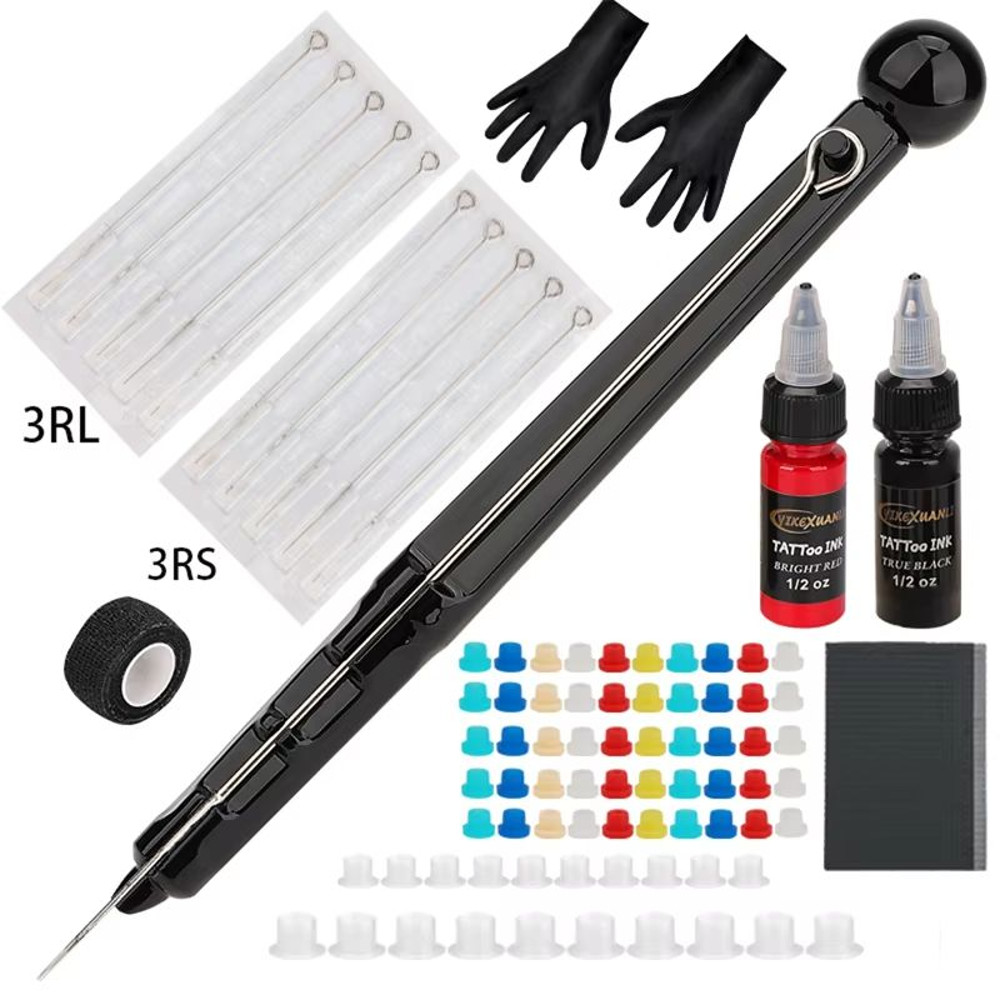 Complete Hand Poke Tattoo Kit  Stick And Poke Pen Tool With Ink Cups Grommets And Bandage Set For D 6