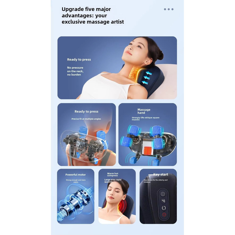 Wireless Trapezius Massage Pillow  Rechargeable Shiatsu Massager With Heat For Neck Waist Back And  2