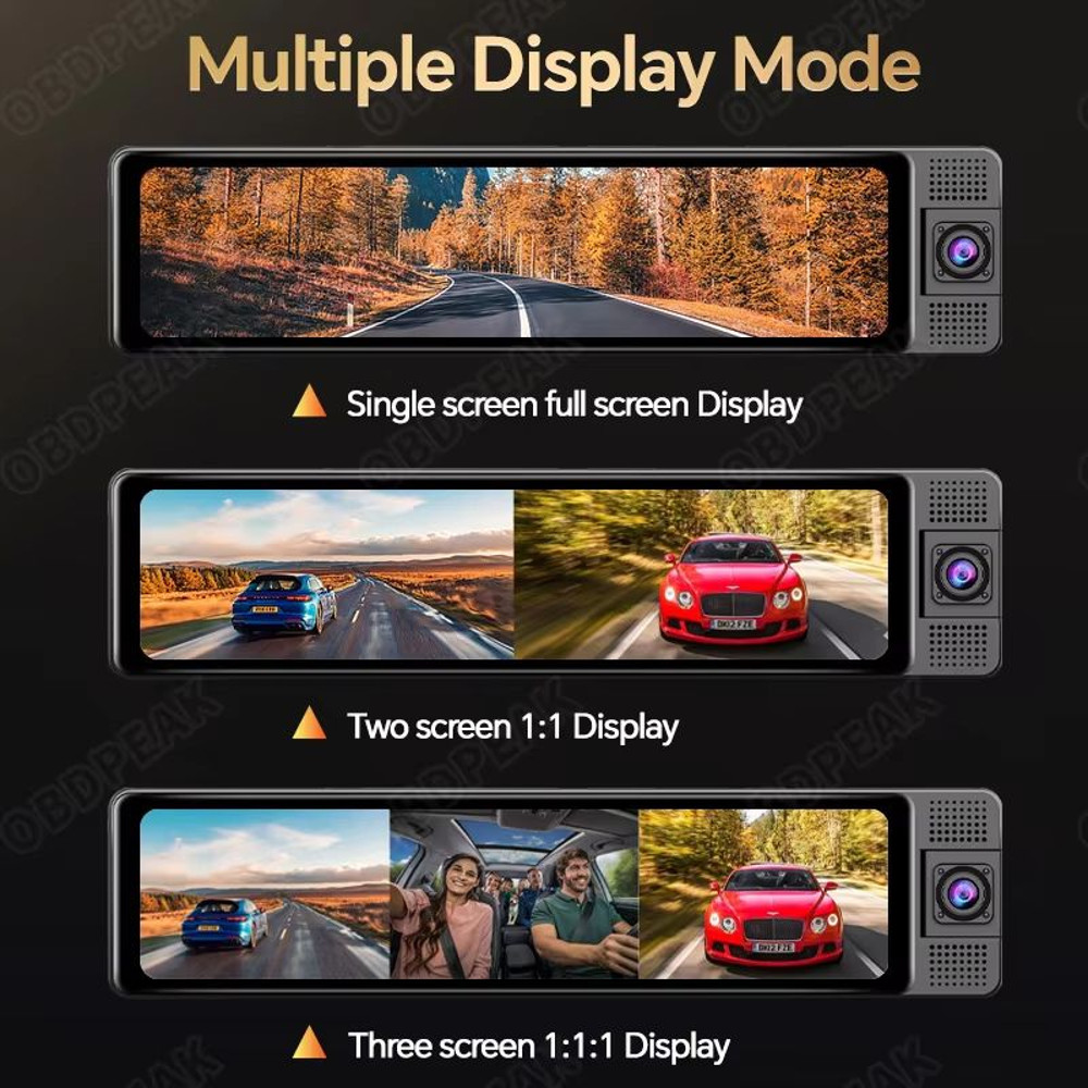 OBDPEAK 4K Triple Dash Cam With GPS  Front Inside  Rear Car DVR With Night Vision  Parking Monitor 2