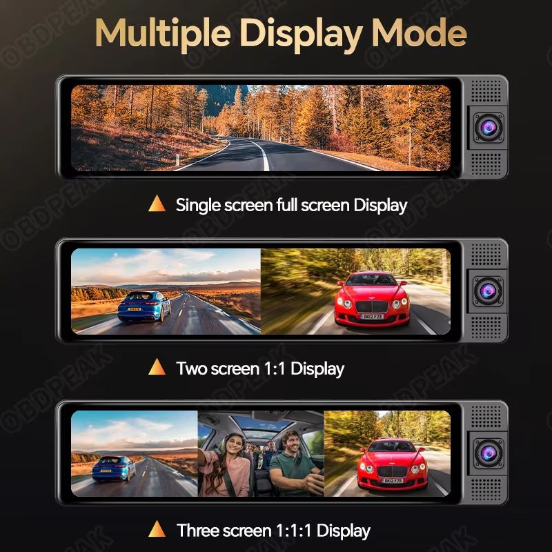 OBDPEAK 4K Triple Dash Cam With GPS  Front Inside  Rear Car DVR With Night Vision  Parking Monitor 2