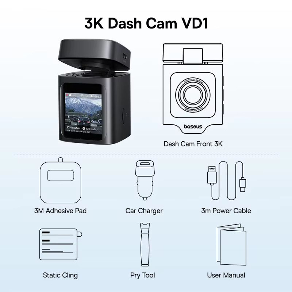 Baseus VD1 3K Dash Cam With GPS Front And Rear Car Camera With Supercapacitor 24H Parking Surveil 6