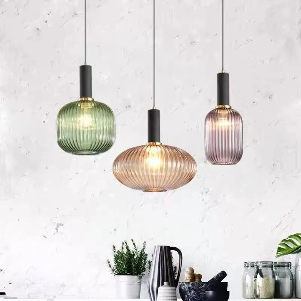 Retro Glass Pendant Light Colorful E27 LED Hanging Lamp For Dining Room Living Room Or Bedside 3