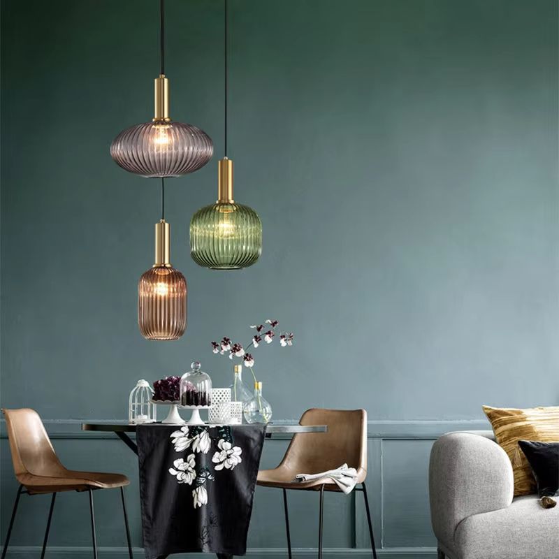 Retro Glass Pendant Light Colorful E27 LED Hanging Lamp For Dining Room Living Room Or Bedside 4
