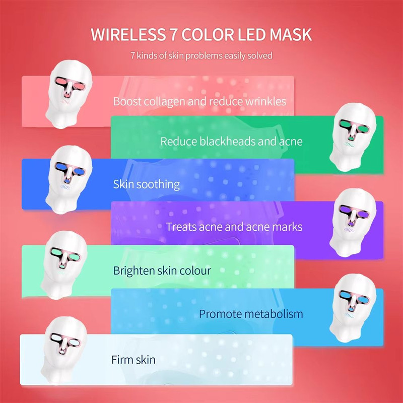 7Color LED Face  Neck Mask  Skin Rejuvenation AntiAging  Whitening Beauty Treatment 5