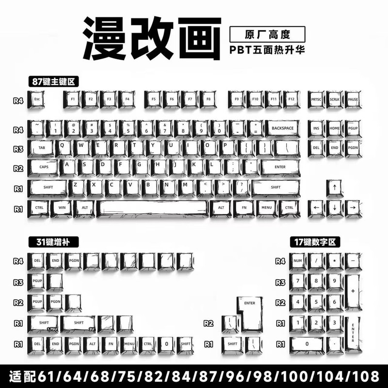 151Key Manga Style Keycap Set PBT Cherry Profile Keycaps For Mechanical Gaming Keyboards 16