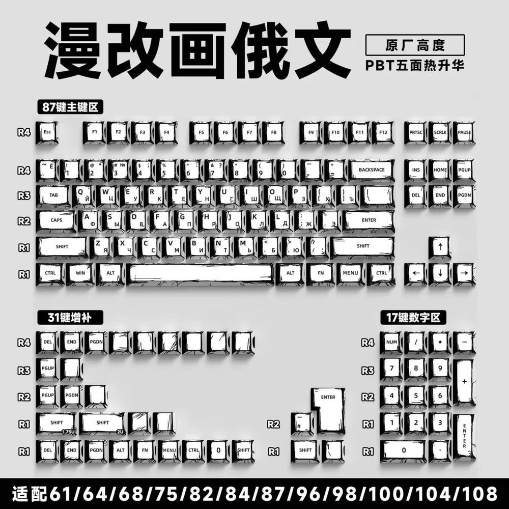 151Key Manga Style Keycap Set PBT Cherry Profile Keycaps For Mechanical Gaming Keyboards 18