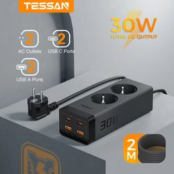 tessan 30w gan desk power strip with surge protection and usb c ports