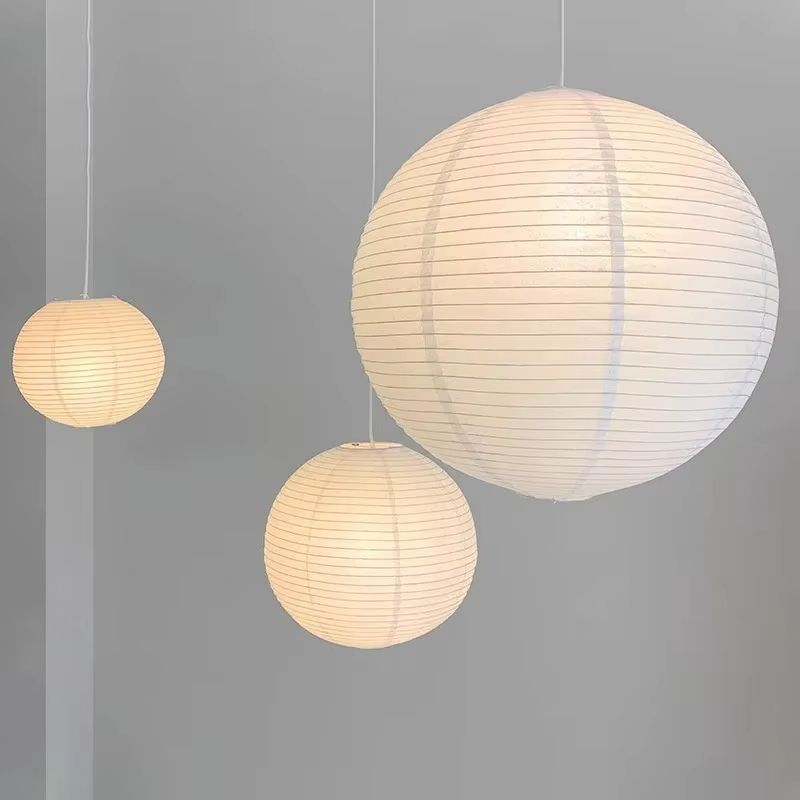 WabiSabi Japanese Style Pendant Lamp  Round Rice Paper LED Ceiling Light For Dining Room Study Or C