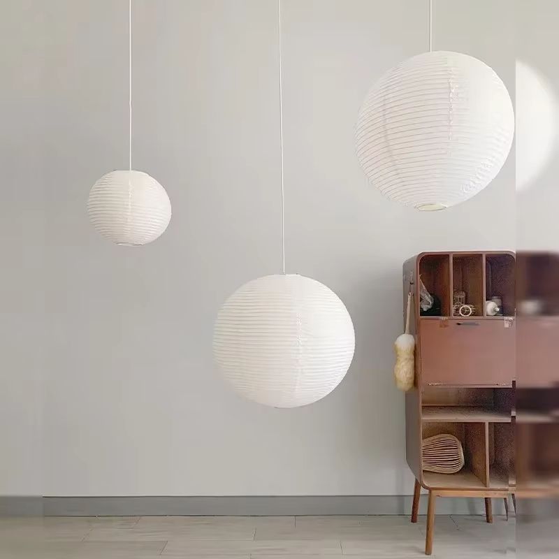 WabiSabi Japanese Style Pendant Lamp  Round Rice Paper LED Ceiling Light For Dining Room Study Or C