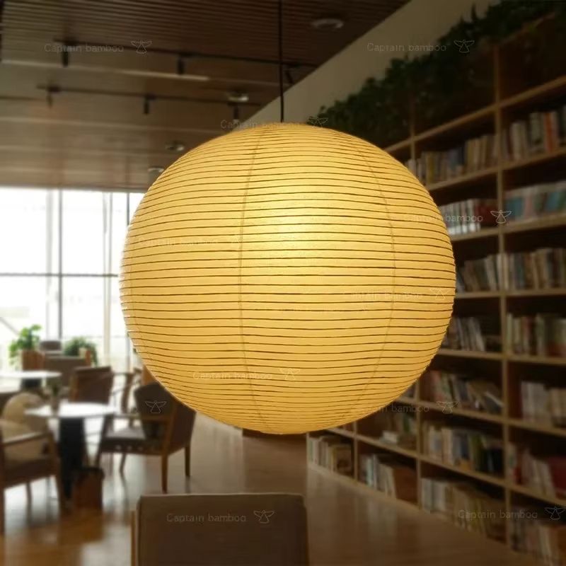 WabiSabi Japanese Style Pendant Lamp  Round Rice Paper LED Ceiling Light For Dining Room Study Or C