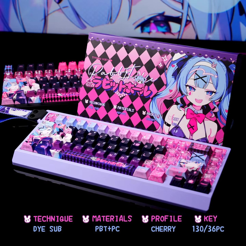 Anime Rabbit Hole Keycap Set Translucent Cherry Profile PBTPC Keycaps For Mechanical Gaming Keyboa 1