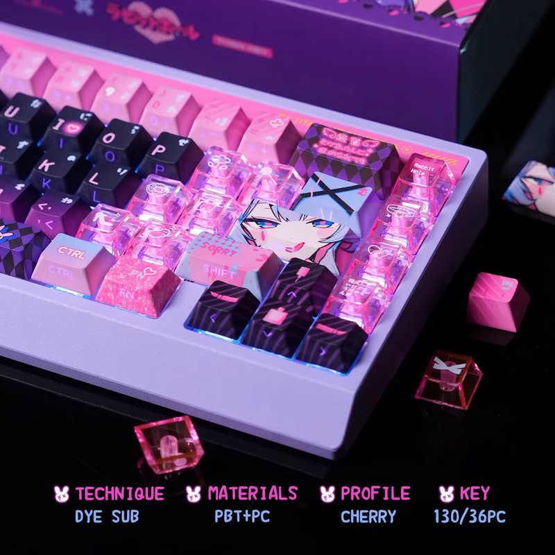 Anime Rabbit Hole Keycap Set Translucent Cherry Profile PBTPC Keycaps For Mechanical Gaming Keyboa 2