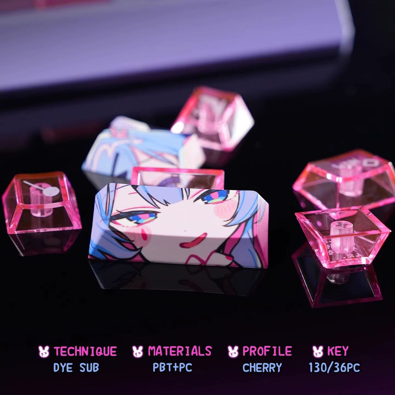 Anime Rabbit Hole Keycap Set Translucent Cherry Profile PBTPC Keycaps For Mechanical Gaming Keyboa 3