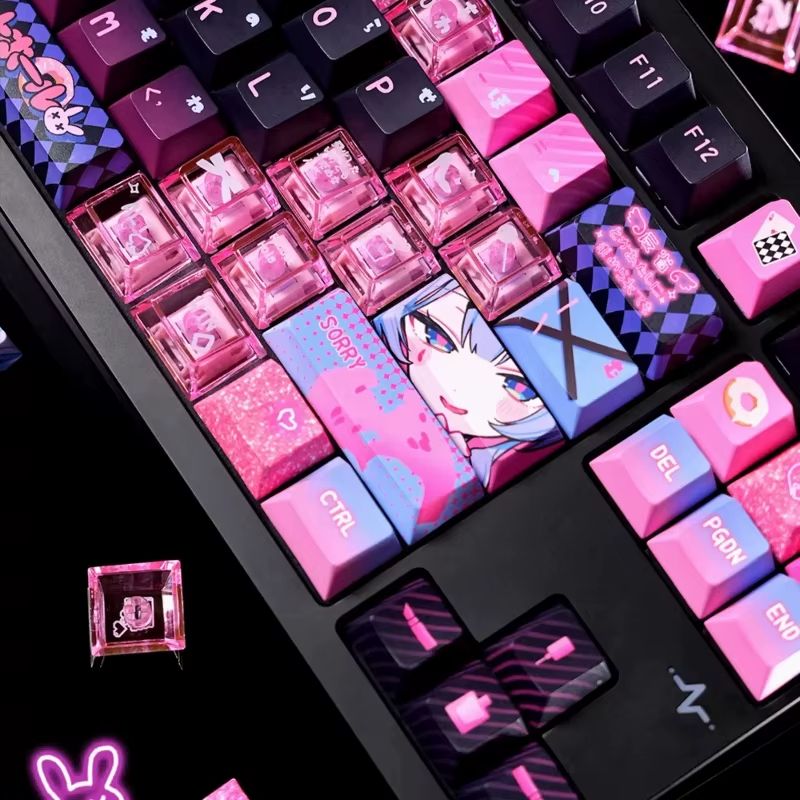 Anime Rabbit Hole Keycap Set Translucent Cherry Profile PBTPC Keycaps For Mechanical Gaming Keyboa 4