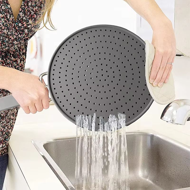 Silicone Splatter Screen For Frying Pans  HeatResistant Oil Guard  Drain Board Lid With Handle 1