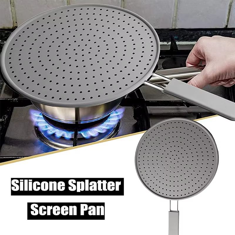 Silicone Splatter Screen For Frying Pans  HeatResistant Oil Guard  Drain Board Lid With Handle 2