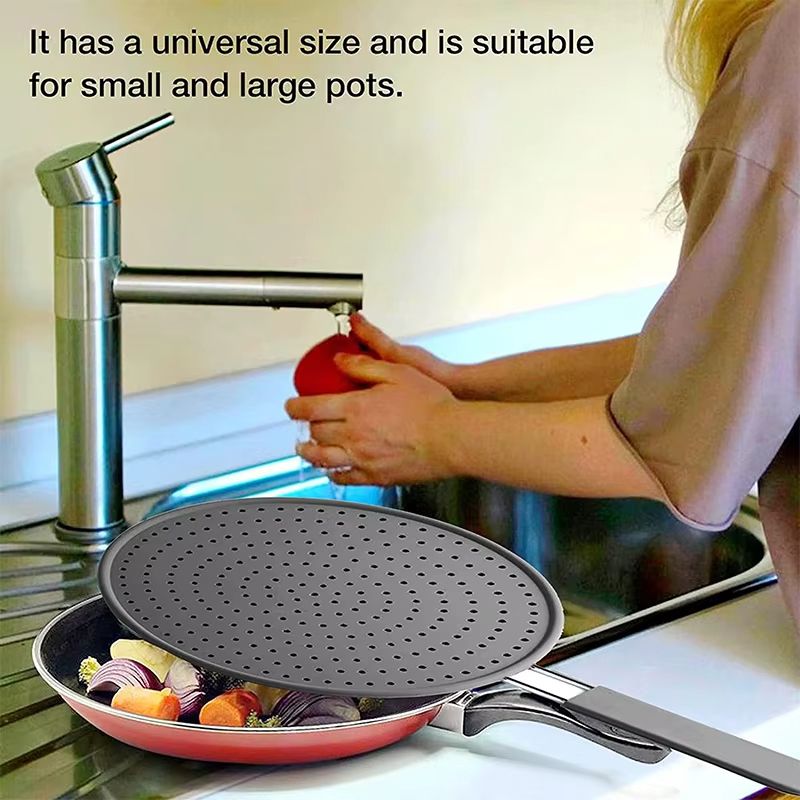 Silicone Splatter Screen For Frying Pans  HeatResistant Oil Guard  Drain Board Lid With Handle 5