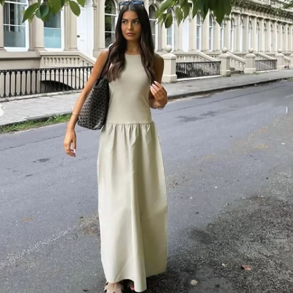Elegant Sleeveless Long Dress For Women 2025 Spring Fashion Casual Party Dress In Black Khaki 4