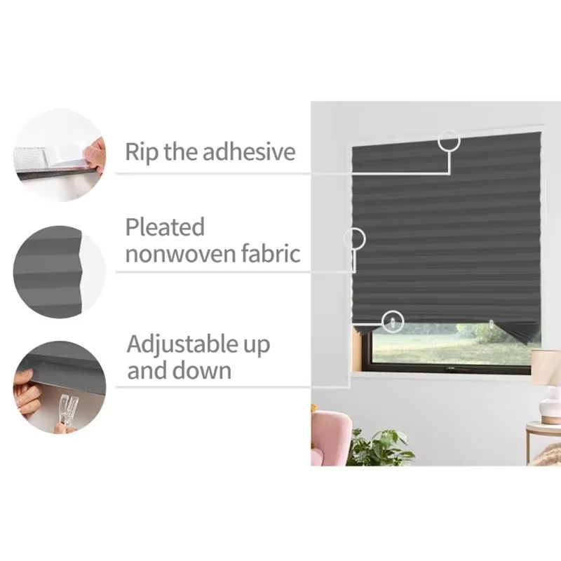 Self Adhesive Pleated Window Blinds Half Blackout Shades For Bathroom And Balcony 4
