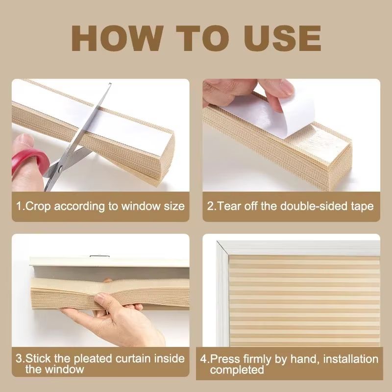 Self Adhesive Pleated Window Blinds Half Blackout Shades For Bathroom And Balcony 5