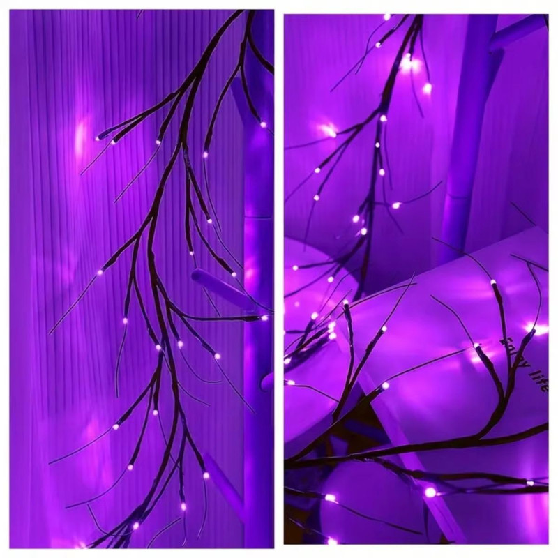 Purple LED Rattan Branch Garland 54 LED Halloween Lights Battery Powered 4