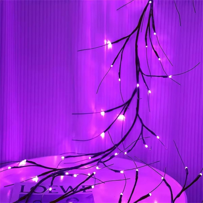 Purple LED Rattan Branch Garland 54 LED Halloween Lights Battery Powered 6