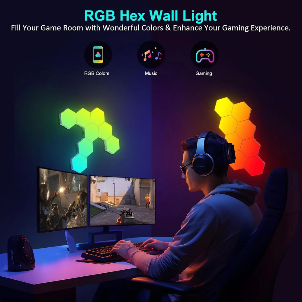 Smart Hexagon RGB LED Wall Light Panels DIY Music Sync Gaming Light 4