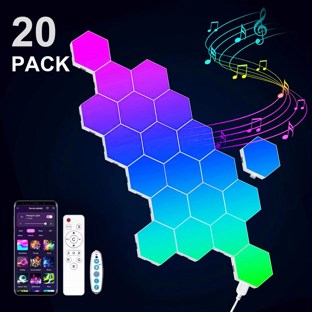 Smart Hexagon RGB LED Wall Light Panels DIY Music Sync Gaming Light 7
